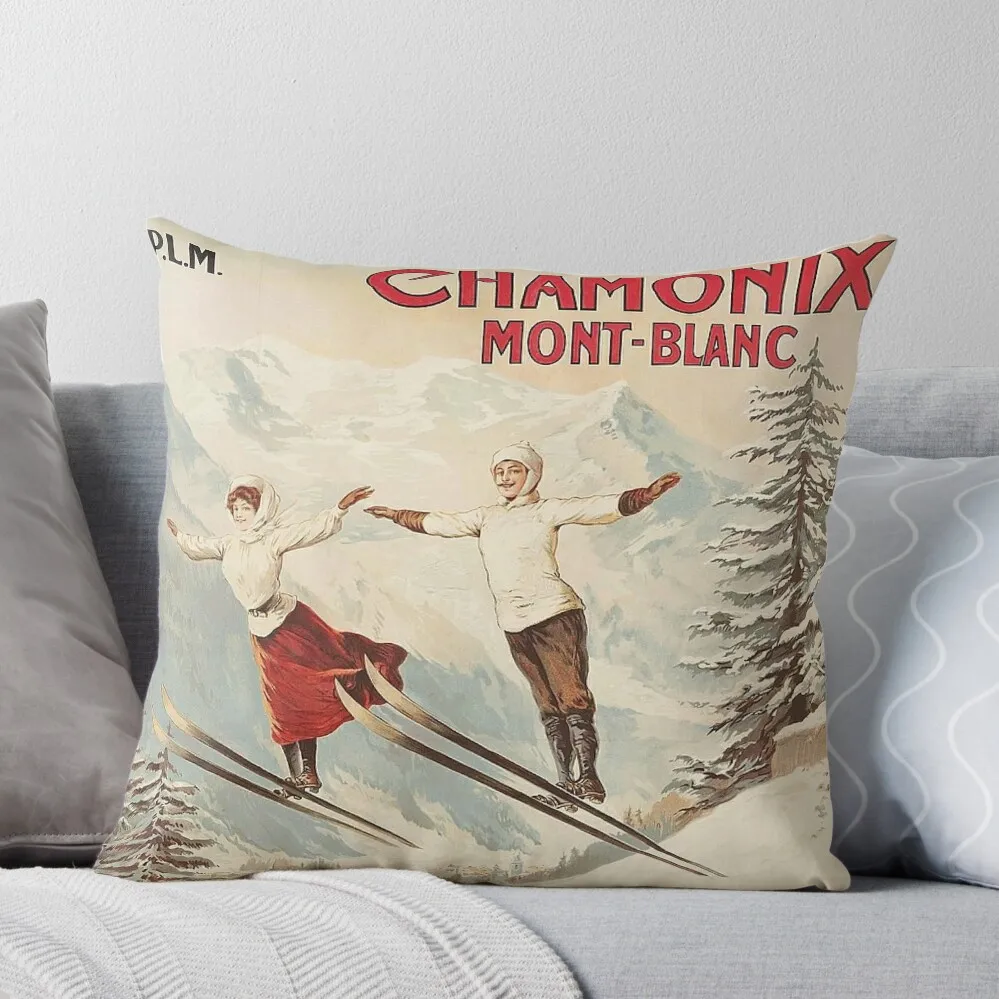 Chamonix Vintage Ski Throw Pillow pillows decor home Cushions Home Decor Ornamental Pillow home decor items