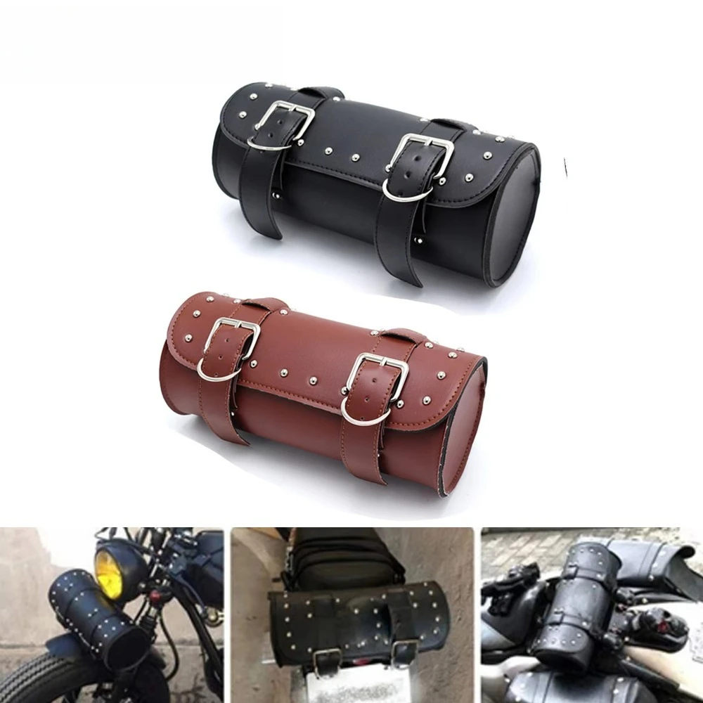 Alforja colgante  cuero PU para motocicleta, bolsa  almacenamiento  herramientas trasera  horquilla lantera, equipaje