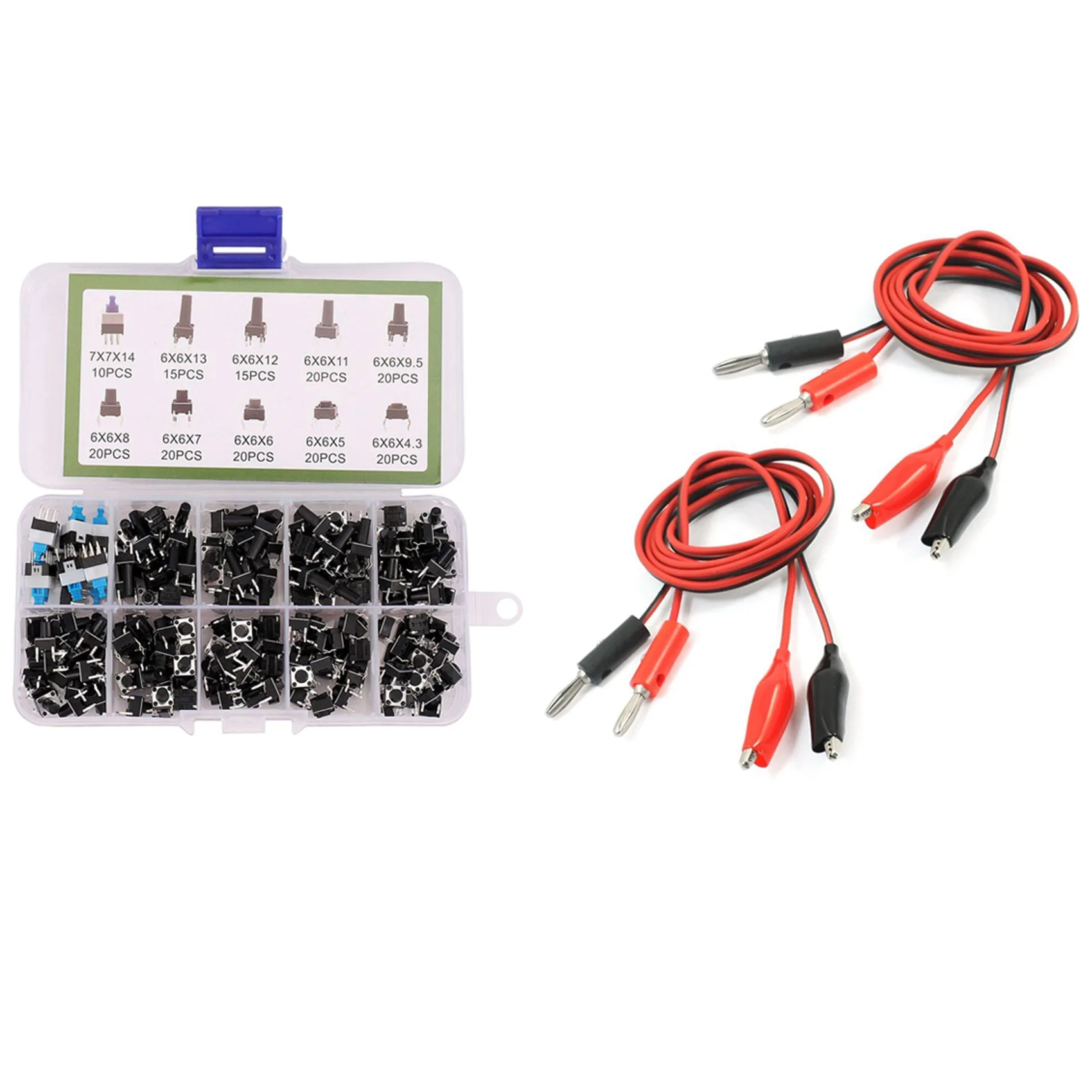 

2PCS Alligator Clip To Banana Plug Multimeter Test Lead With 180PCS Tactile Push Button Switch Micro-Trigger-AT36