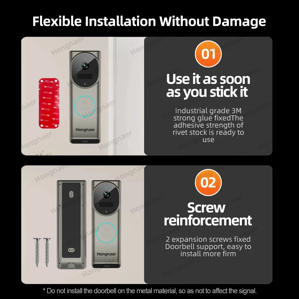 Hongnaer 4MP 2K 2 เลนส์ iCam365 2 Way Intercom Apartment Home Security WiFi แหวนสมาร์ทประตู Bell ไร้สาย WiFi Video Doorbell