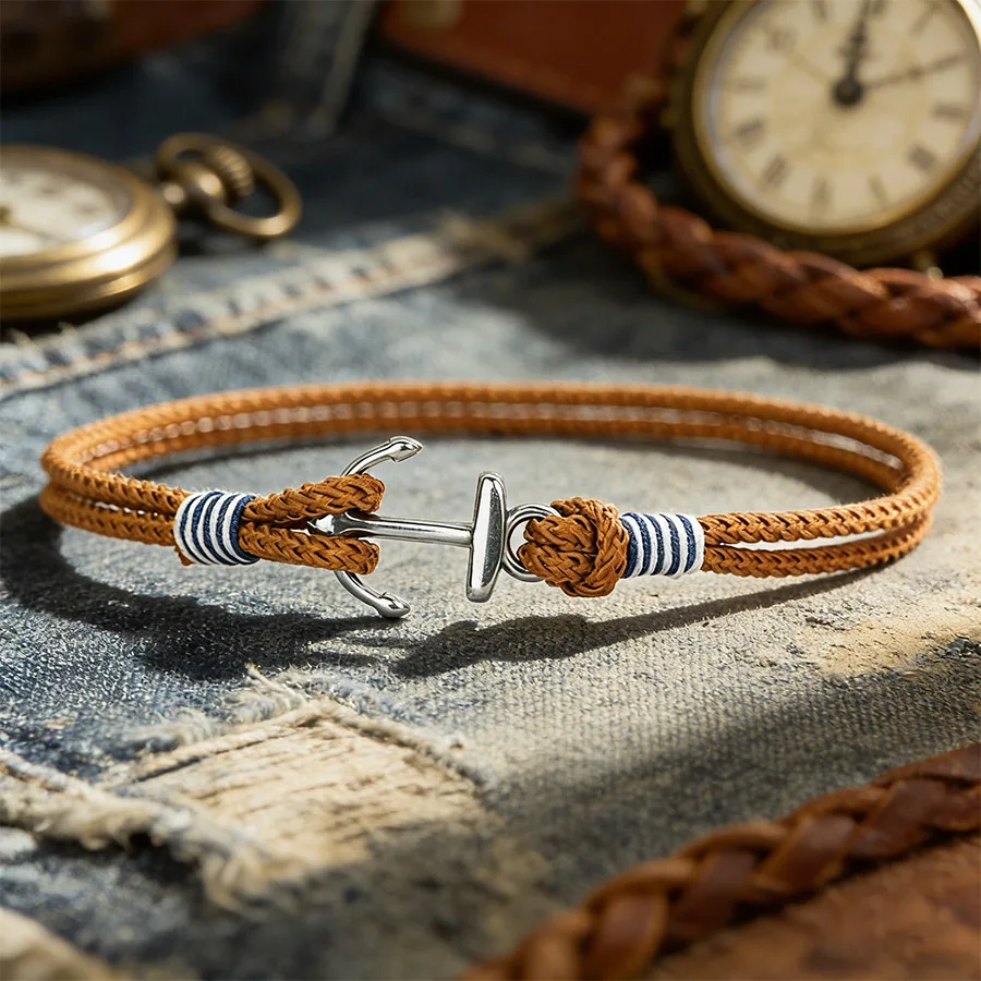 Men Anchor Rope Bracelet Nautical Handmade Braided Thin Cord Wristband Homme Outdoor Casual Sailing Jewelry Gift for Him