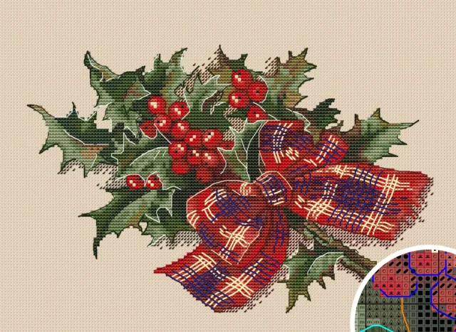 Embroidery Threads for Christmas, Cross Stitch Kits, Embroidery Set, Turtle Back Bow, Red Fruit Bouquet, 34-26