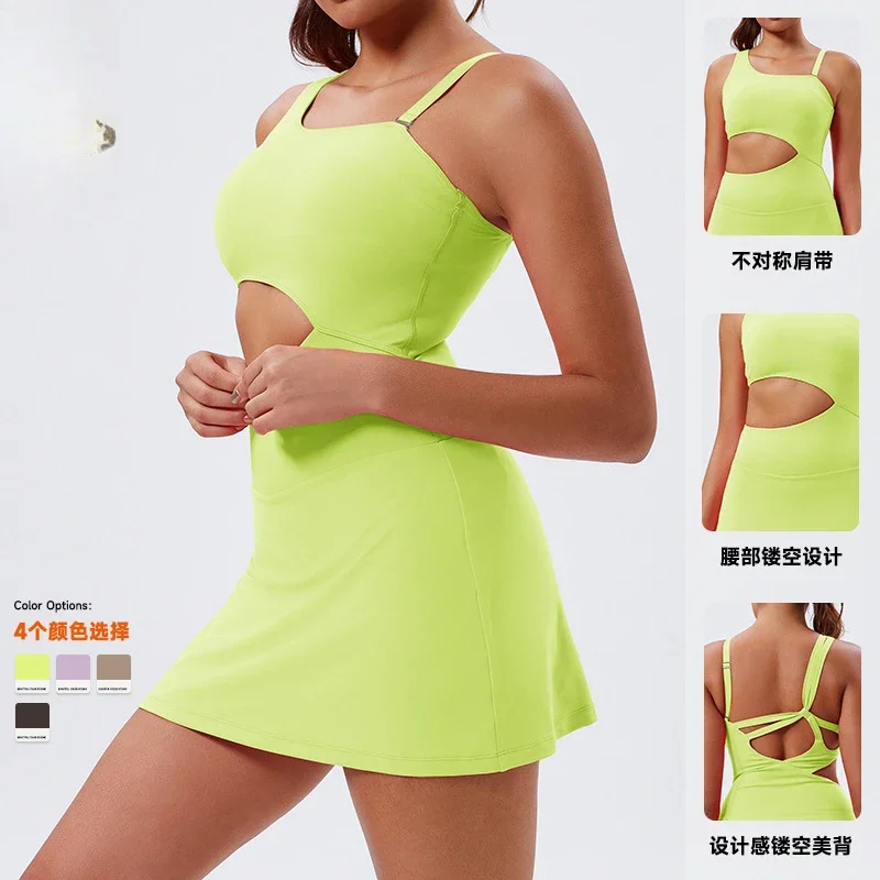 Women Paded Sport Dress Fake 2pc Tight Fitting Tennis Golf Skirts Yoga Gym Running Sportswear Beauty Back Outdoor Leisure Sports