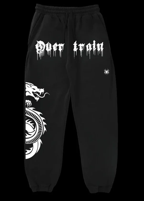 

dragon style men's loose graphic joggers streetwear black dragon pattern training sports pants summer