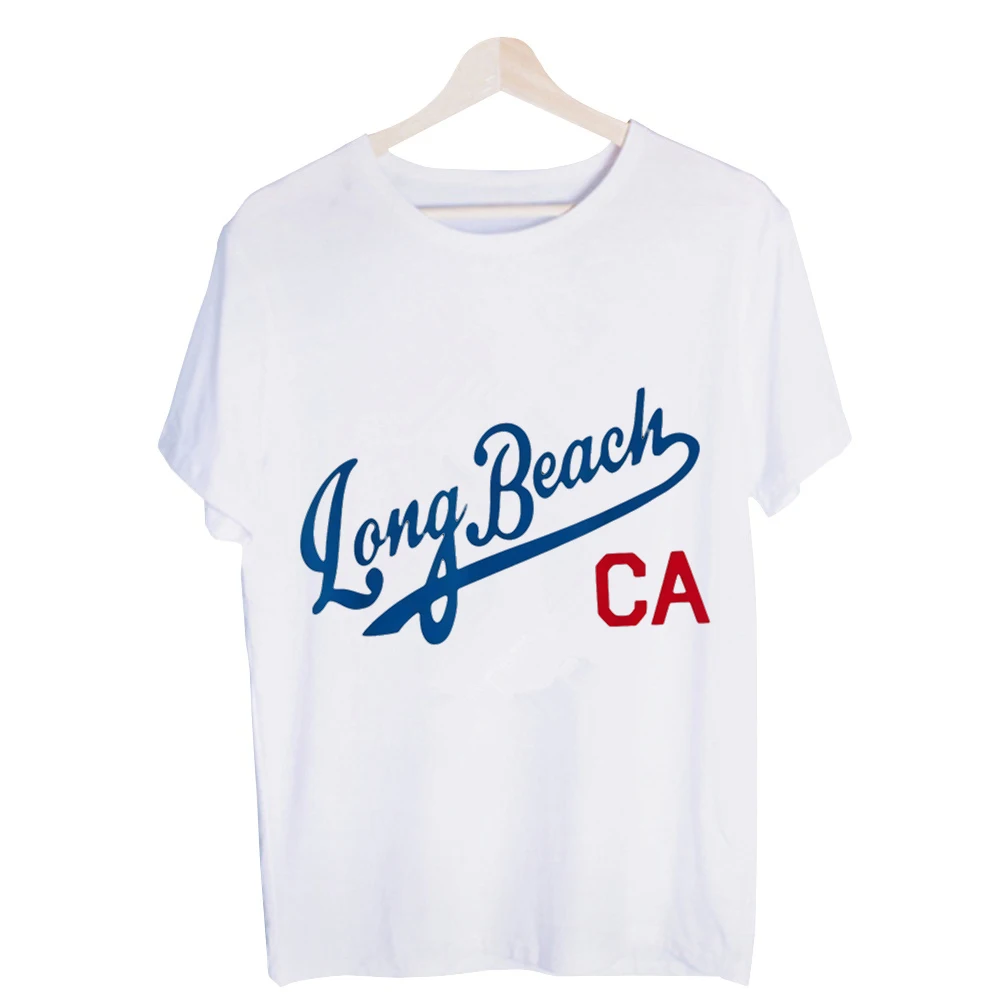 Men's Long Beach CA Typography Print Graphic Tee, Casual Short Sleeve T-Shirt for Summer and Vacation Wear