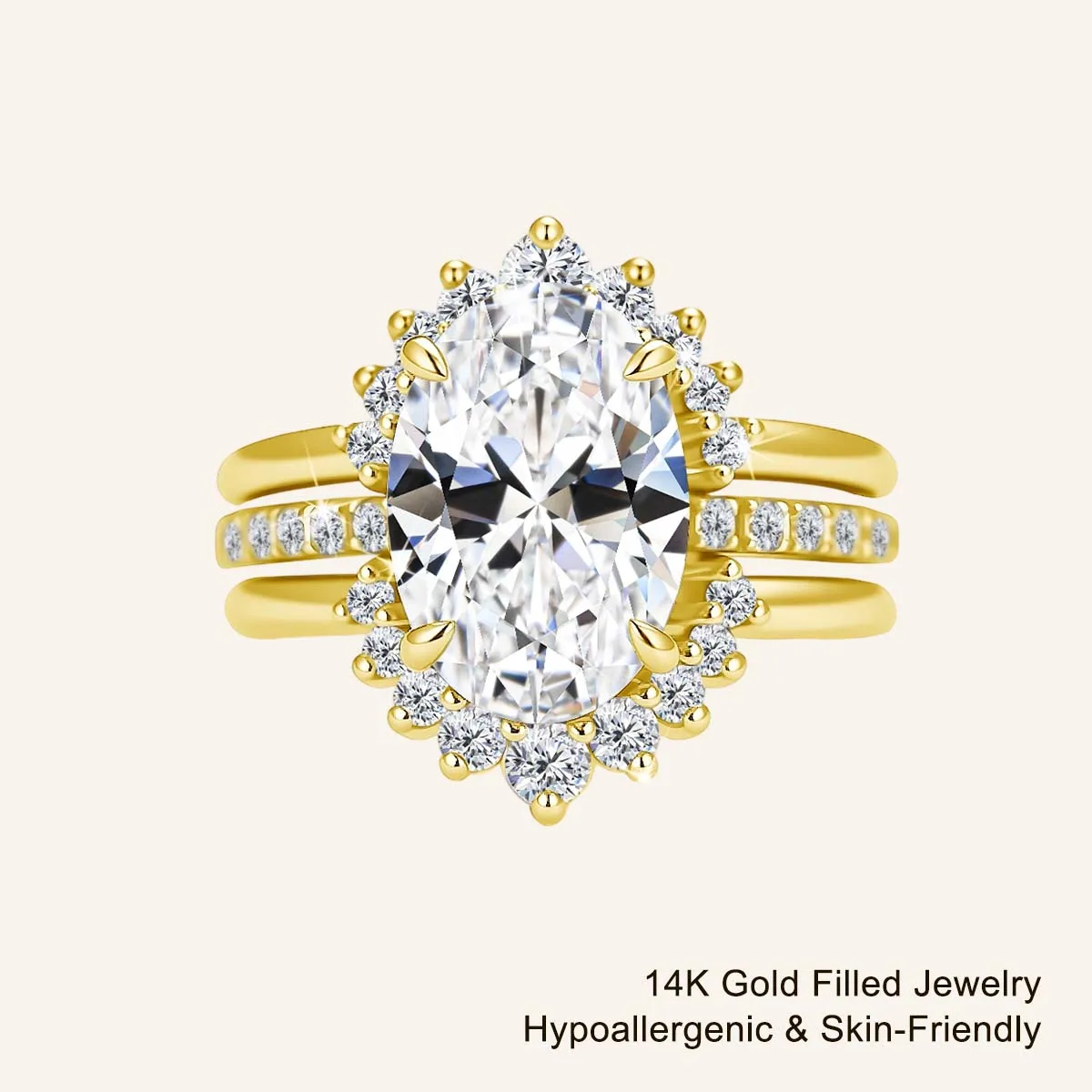 

Luxury 14k Gold Filled 5CT Moissanite Stackable Ring D Color VVS1 3 Piece Diamond Bridal Set Engagement Wedding Jewelry for Her