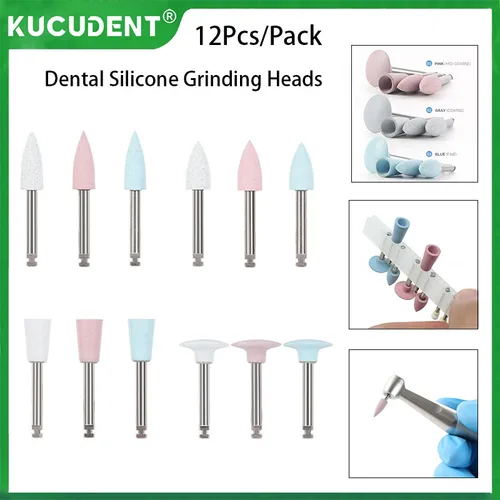 12 unids/pack materiales de pulido compuestos dentales punta de pulido de silicona cabezales pulidor de dientes para pieza de mano de baja velocidad