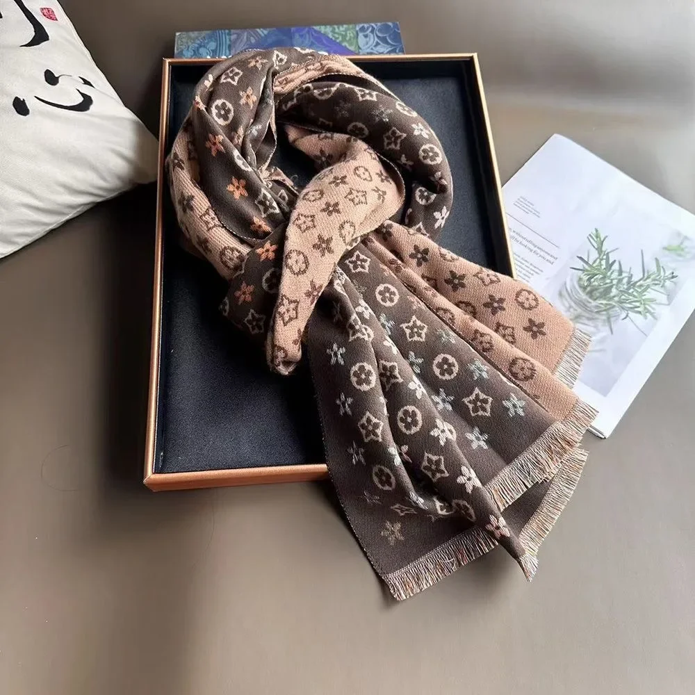 2025 bufanda nueva para mujer, chal de Cachemira de imitación cálido y versátil de gama alta, envolturas de doble cara para negocios florales simples de invierno