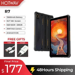 HOTWAV R7 Wytrzymałe tablety Android 13 10,1-calowy wyświetlacz HD+ 1600 W Główna kamera tylna 6 GB RAM 256 GB ROM 15600 mAh 8-rdzeniowy tablet PC