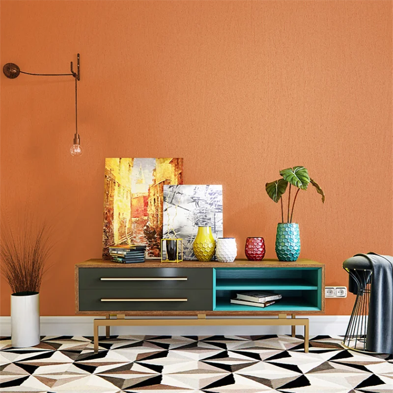 papel de parede simple solid color orange wallpaper non self adhesive living room bedroom background wall paper shop decoration