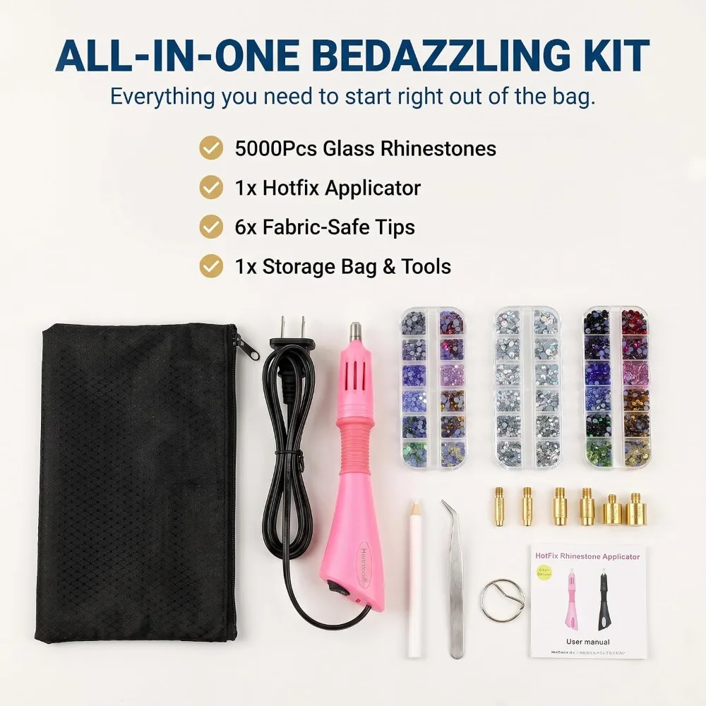 Hot Fix Rhinestone Setter Machine Wand Bedazzler Tool Kit with 5000 Pcs AB Crystal Clear Rhinestones 3 Sizes Gems for Clothes Fabric Crafts view 2