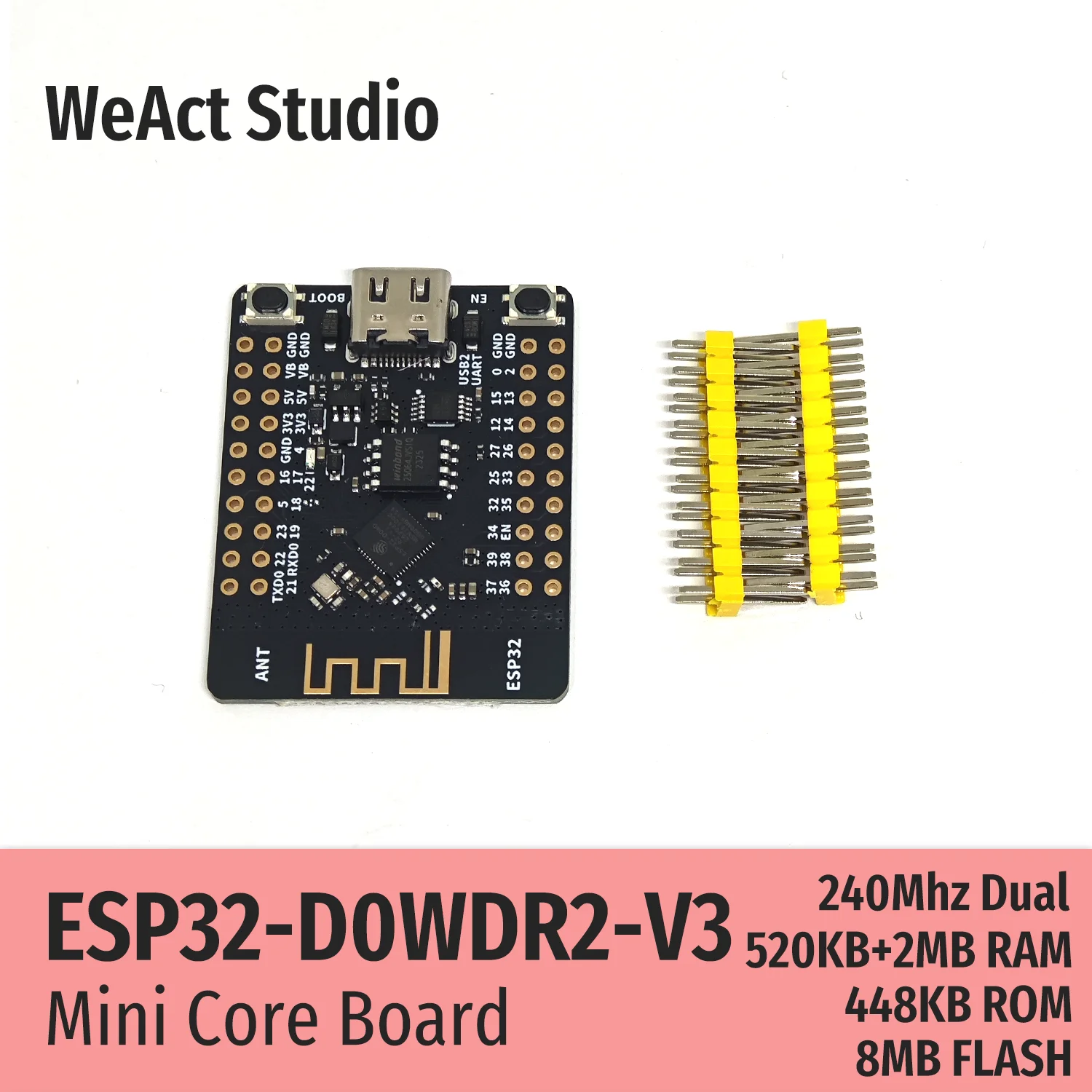 WeAct ESP32 ESP32-D0WDR2-V3 Papan Pengembangan Papan Inti Papan Demo TYPE-C CH340K WiFi + Bluetooth Dual Core