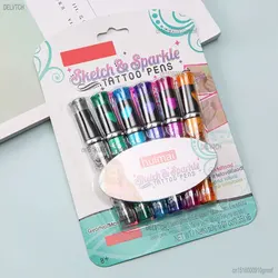 6 Color Set Washable Glitter Tattoo Gel Ink Pen 1.0mm Tip Art Graffiti Drawing Painting Marking DIY Skin Decoration Stationery