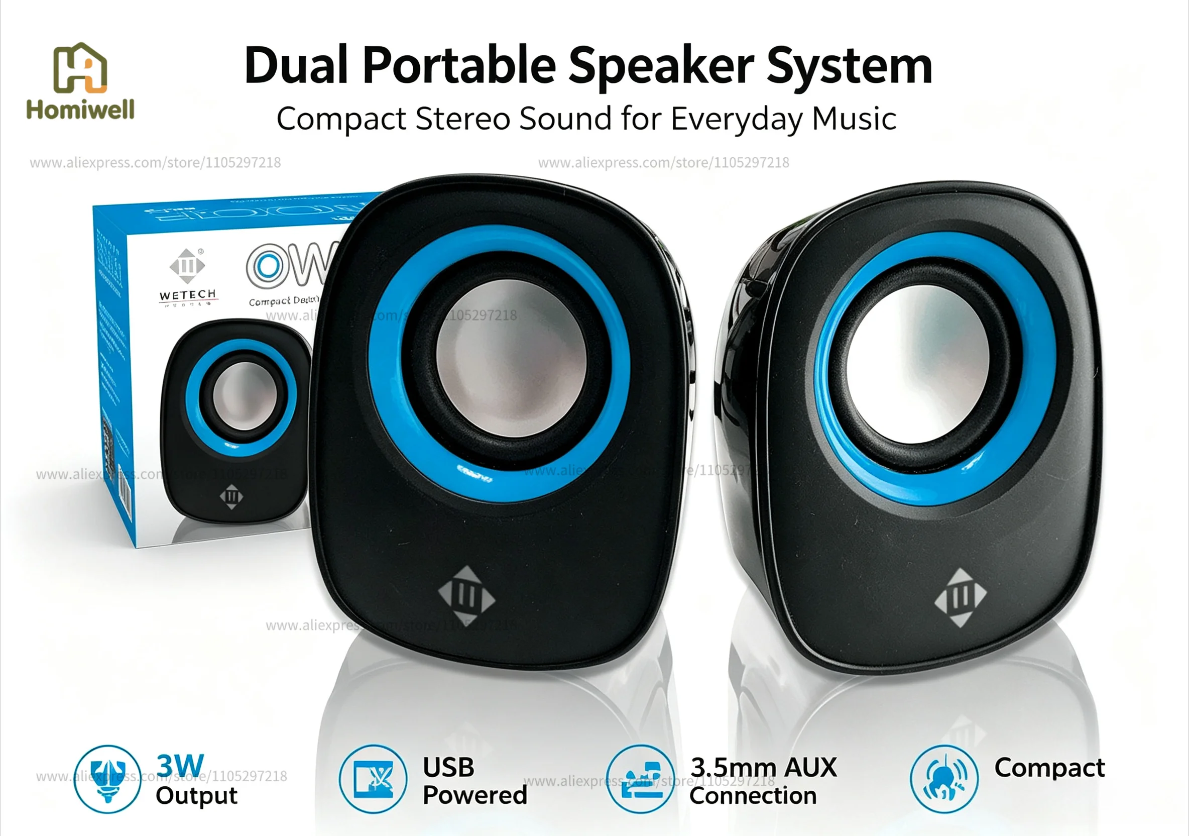 Altoparlanti per computer da scrivania con connessione cablata, 2.0 canali, mini altoparlanti stereo da 3 W con alimentazione USB e ingresso audio AUX da 3,5 mm, con controllo del volume integrato,