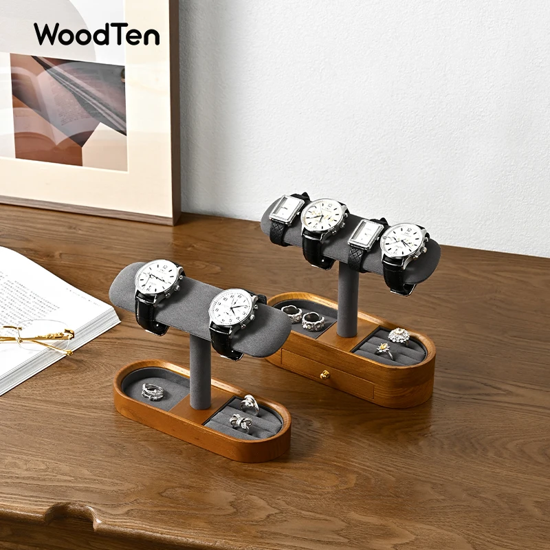 WoodTen Wood Watch Display Stand Jewelry Accessory Organizer T-Bar Display Holder Organizer Bracelet Jewelry Watch Headband Rack