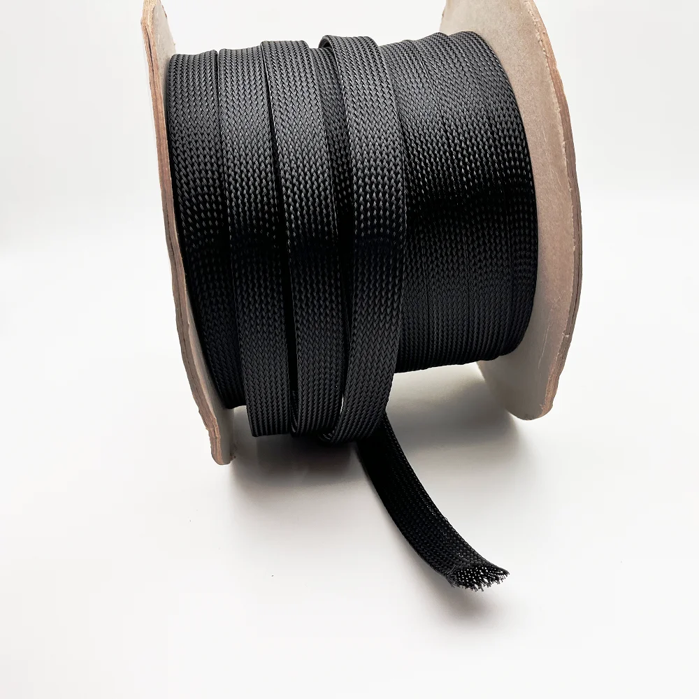 Black Flexible PET Braided Cable Sleeve ID 2mm-100mm PET Expandable Braid Mesh Sleeve Wire Cable Insulated Protection Sleeve