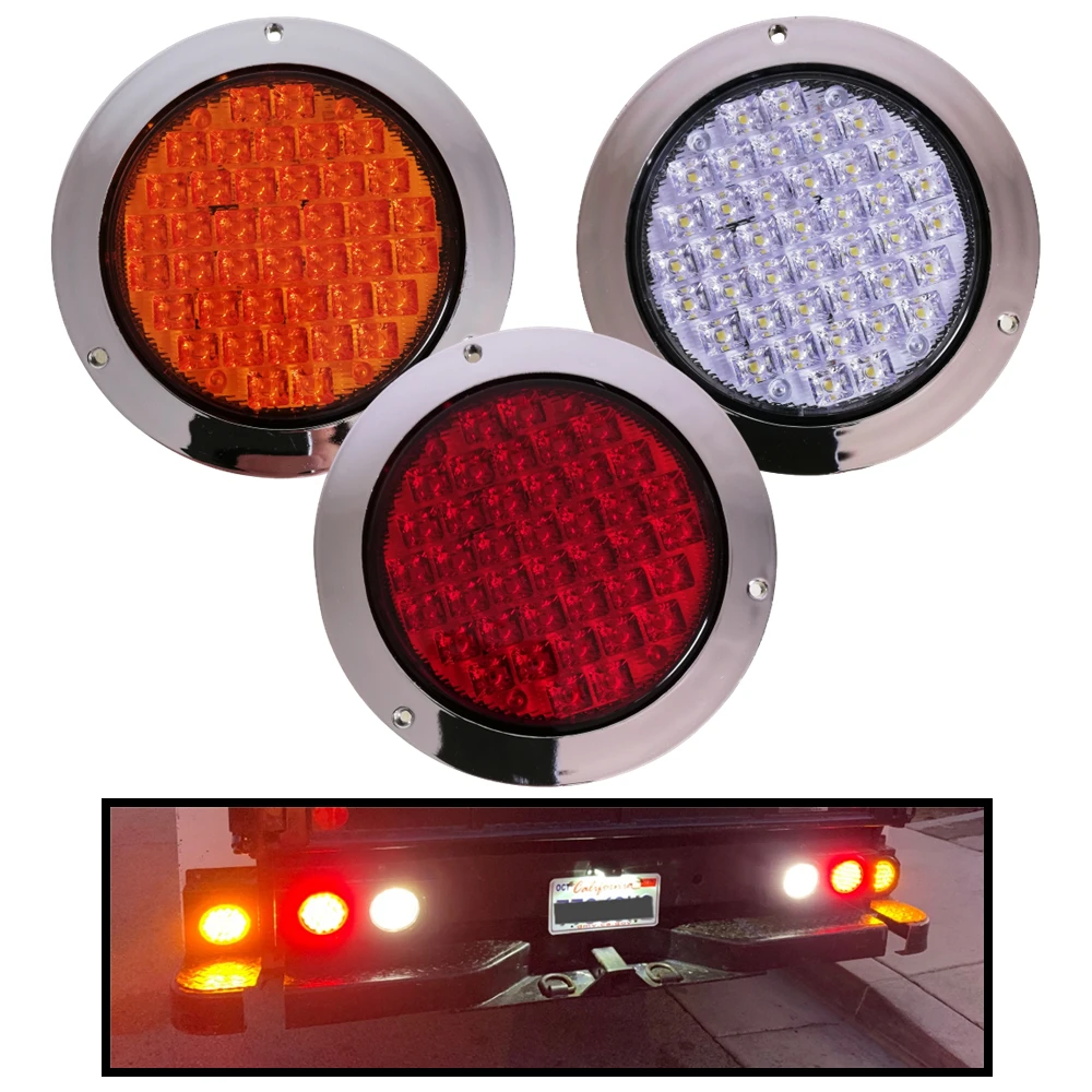 2Pcs 12V 24V Trailer Taillight LED Tractor Rear Light Truck Brake Light Turn Signal Reversing Lights For Cars Chrome Round