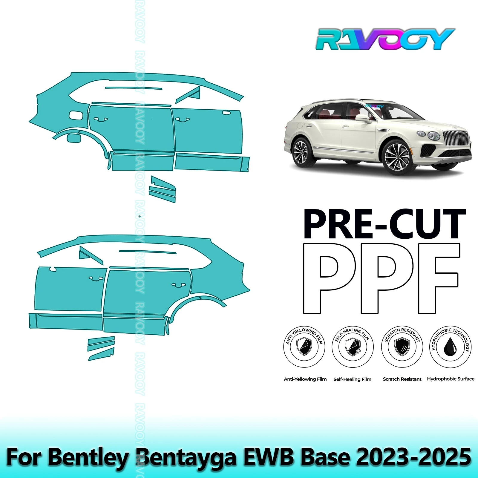 

For Bentley Bentayga EWB Base 2023-2025 8.5mil Clear Matte Pre-Cut PPF Door & A/B Pillar Kit TPU Paint Protection Film Set
