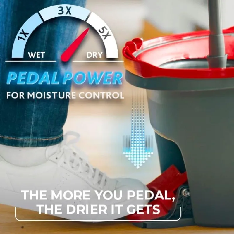 

EasyWring Microfiber Spin Mop & Bucket Floor Cleaning System + 2 Extra Refills, Red/Gray