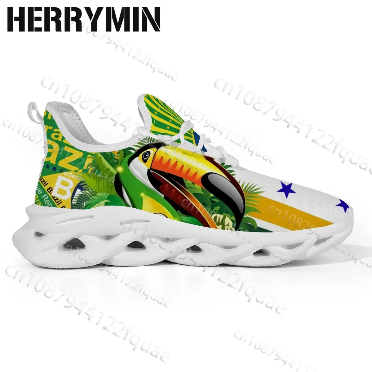 Men Women Brazil Flag Green Yellow Stripe Print Sneakers Fashion Four Seasons Universal Wave Hollow Cushion Sneakers