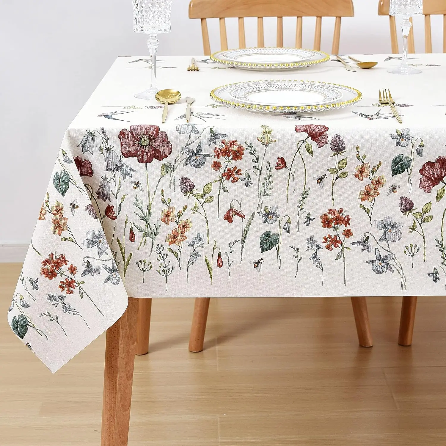 Watercolour Floral Rectangle Tablecloths Spring Summer Waterproof Table Cover Holiday Wedding Party Kitchen Dining Table Decor