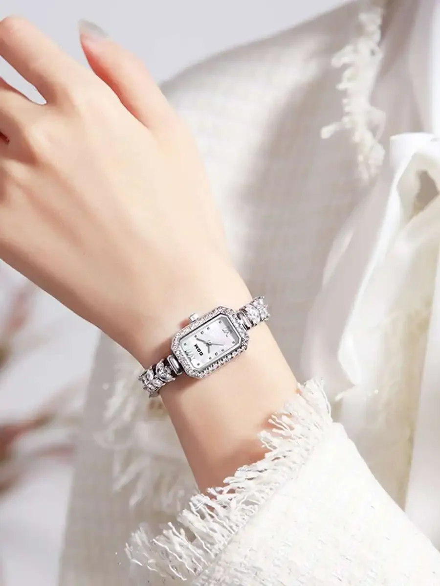 

Elegant Crystal Decorated Bracelet Watch For Women Small Square Dial Fashion Jewelry Style Daily Wear