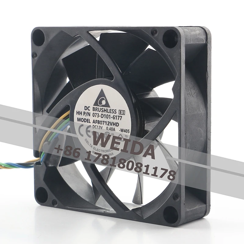 

Вентилятор осевой Delta AFB0712VHD-BT07, 12В DC, 0.4А, 46.86CFM, с регулировкой скорости, 70*70*20мм, на шарикоподшипниках, OEM, настраиваемый для систем питания