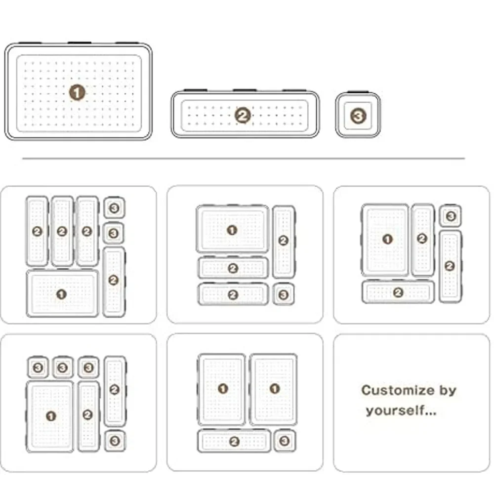 32PCS Desk Drawer Organizers 3 Size Plastic Interlocking Shallow Tool Organizer Tray Dividers Separators Storage Bins Container
