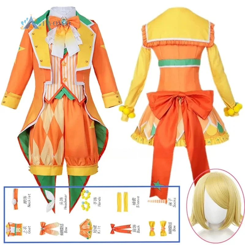 Disfraz de Cosplay de Anime PJSK Stage Feat, Diseño de Cantante Virtual, Disfraz de Rin Naranja, Traje de Cosplay de Len, Uniforme, Atuendos, Disfraces para Niña y Niño