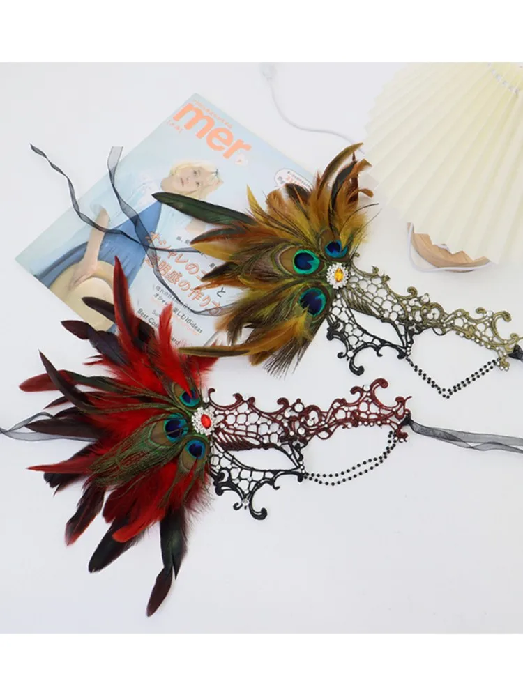 Masque pour les yeux Sexy plume eau diamant gland vénitien mascarade bal Halloween fête déguisement accessoires de déguisement dame masque facial