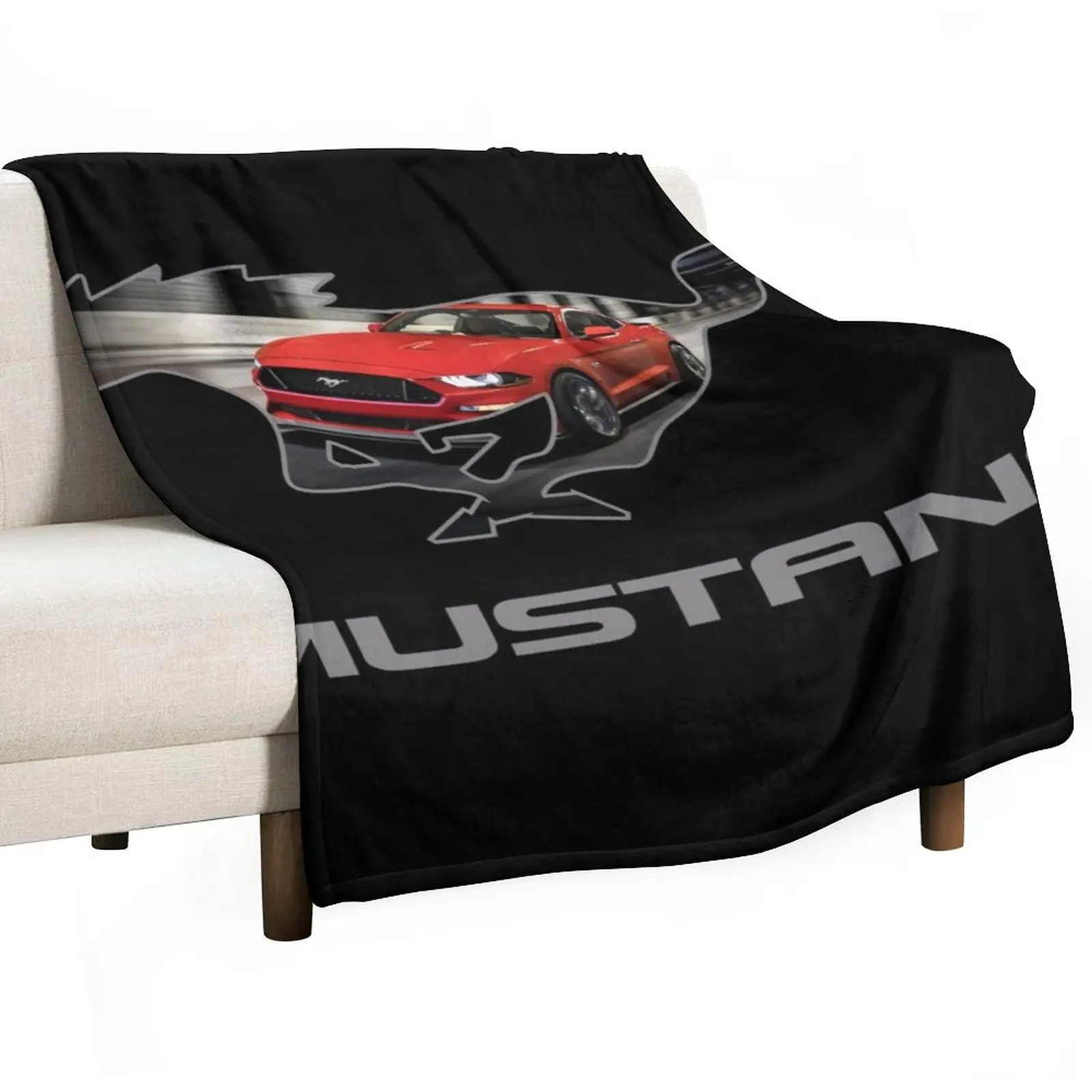 Ford Mustang GT Logo Emblem Design (Red on Black) Throw Blanket Furrys Sofa Throw Bed linens Blankets