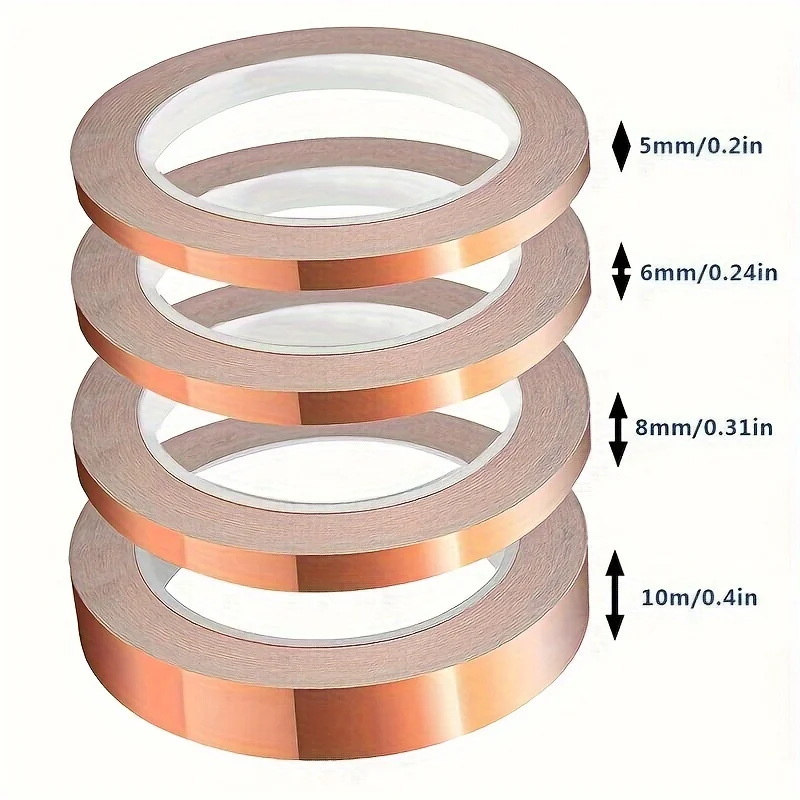 Length 10 Meters, Adhesive Conductive Copper Foil Tape 6-30mm Shield Eliminate EMI Anti-static Single-sided Repair Tape