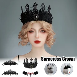 Gothic Black Vintage King Crown Tiara Headband Baroque Style Tiara Halloween Gothic Dark Headwear Lolita Hair Accessorie