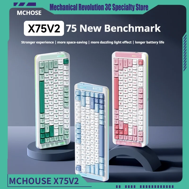 

Mchose X75 V2 Индивидуальная механическая клавиатура Беспроводная Bluetooth Трехрежимная механическая компьютерная офисная игровая клавиатура с возможностью горячей замены
