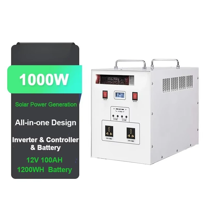 1000W 1.2kWh Portable Power Station with PWM 30A Solar Controller 220V AC 5V USB 12V DC Output Full Function Solar Generator