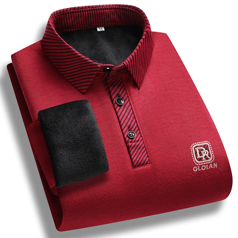 بلوفرات رجالية محبوكة برقبة بولو مبطنة قمصان بولو كاجوال سميكة قمصان بولو بقصة ضيقة بلوزة علوية كورية للرجال