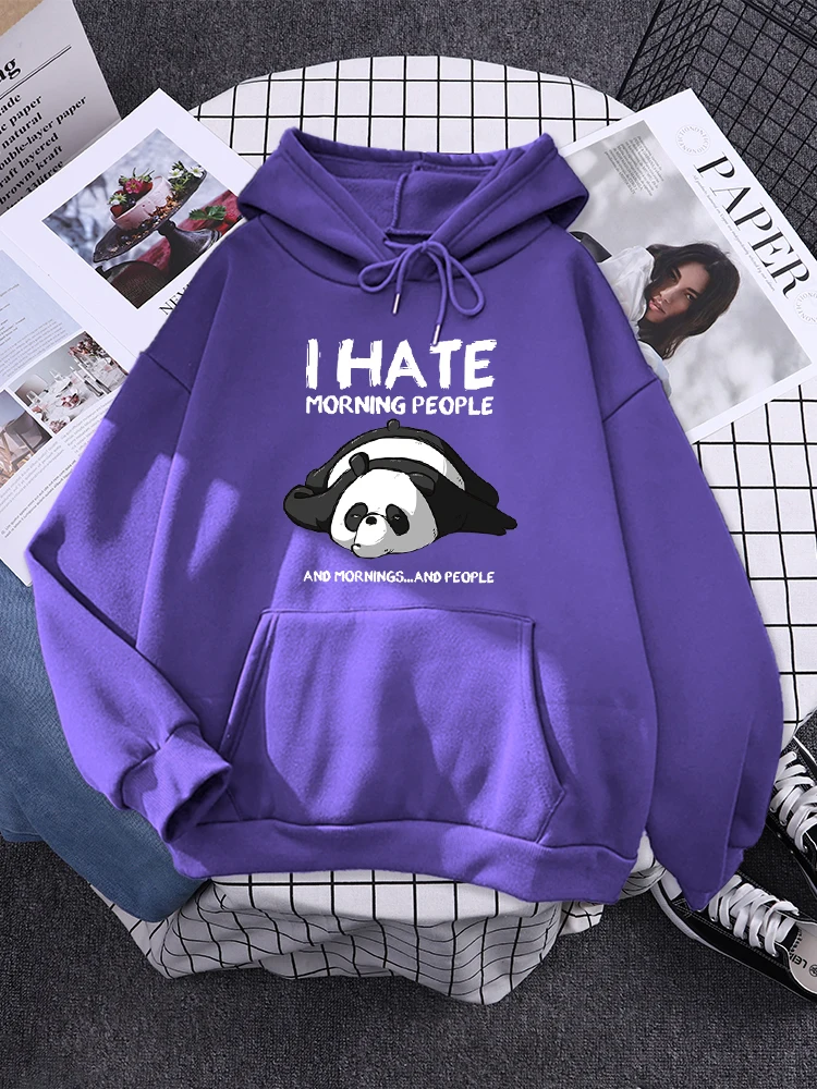 Cute Panda Sleeps Print New  Women'S Sweatshirt Warm Vintage Pullover For Woman Fashion Korean Round Neck Hoodie Female