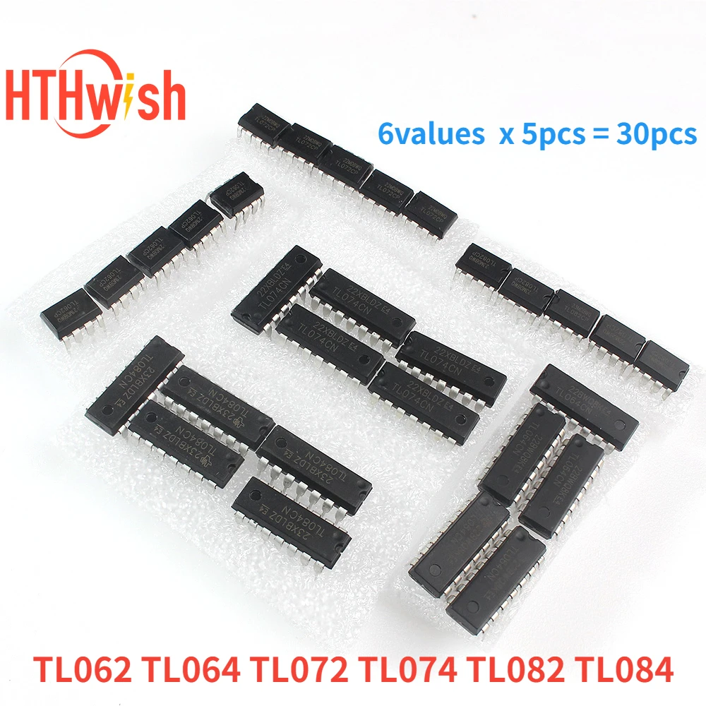 30PCS Integrated Circuits Electronic Kit TL062 TL064 TL072 TL074 TL082 TL084 for Audio amplifier IC Chip 6 types*5pcs