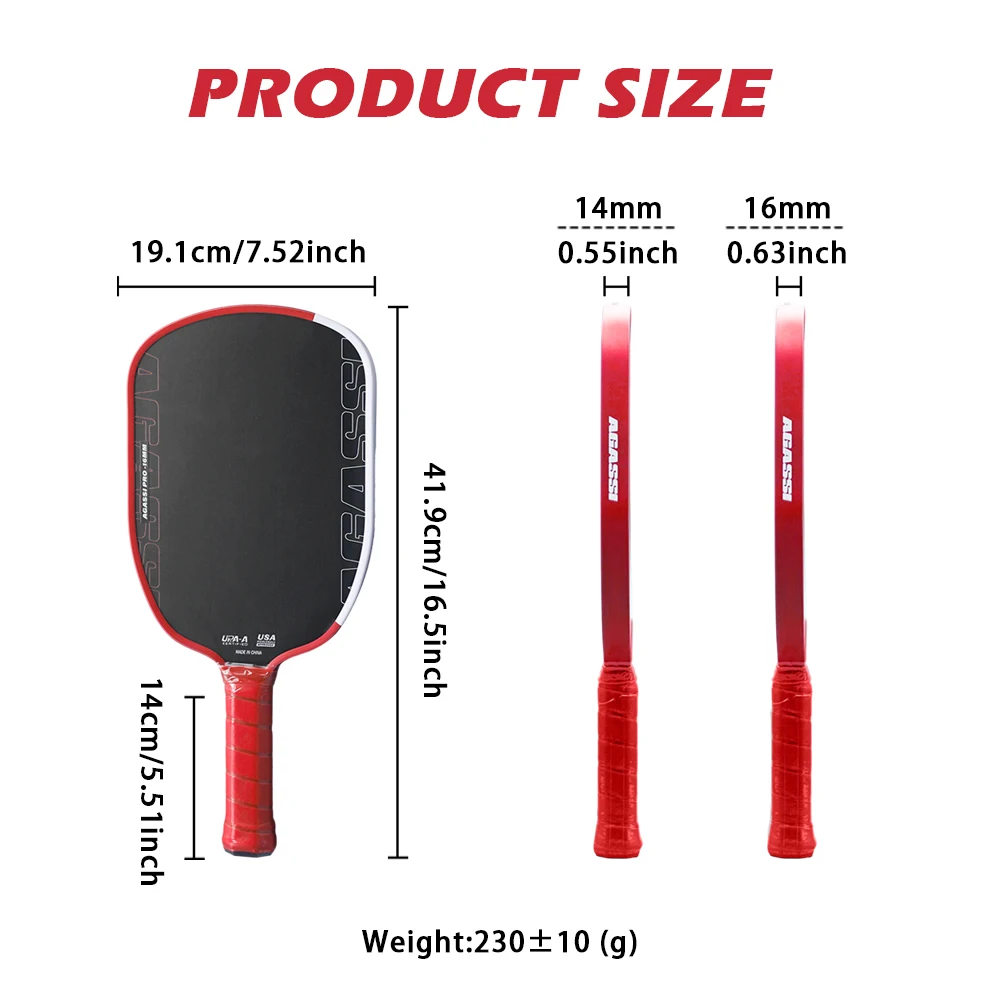 Pickleball Paddle 16mm Core – Carbon Fiber Surface – Lightweight Performance Paddle – High Spin & Control–Factory Sample Paddle