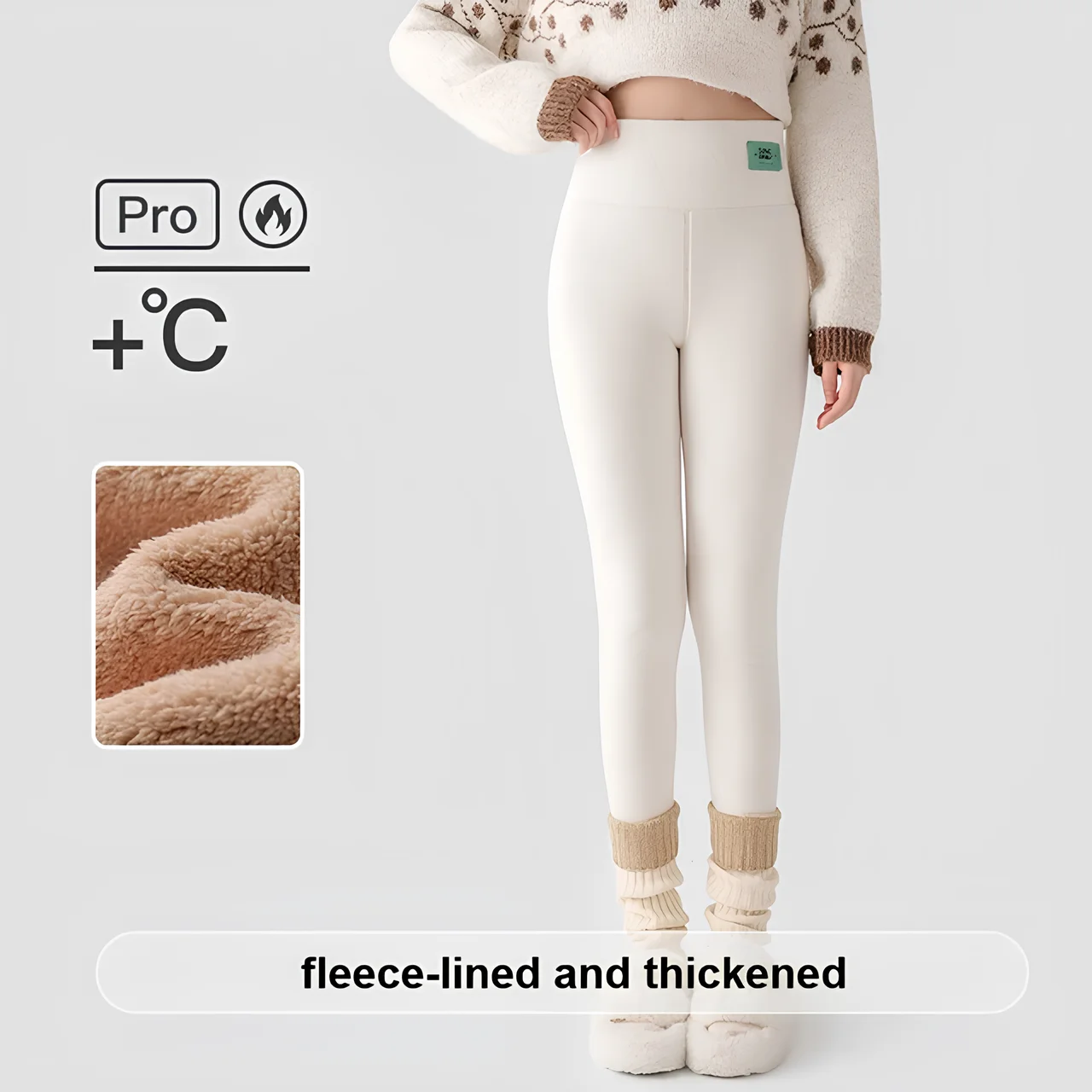 Women Plus Size Fleece Lined Leggings High Waisted Tights for Cold Winter Thermal Thick Ribbed Skinny Pants for Outdoor