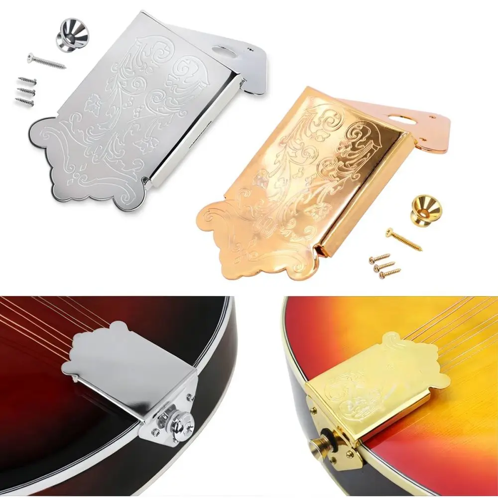 Closed Type 8 String Mandolin Bridge Tailpiece Assembly Musical Instrument Hardware Durable Zinc Alloy Silver Component
