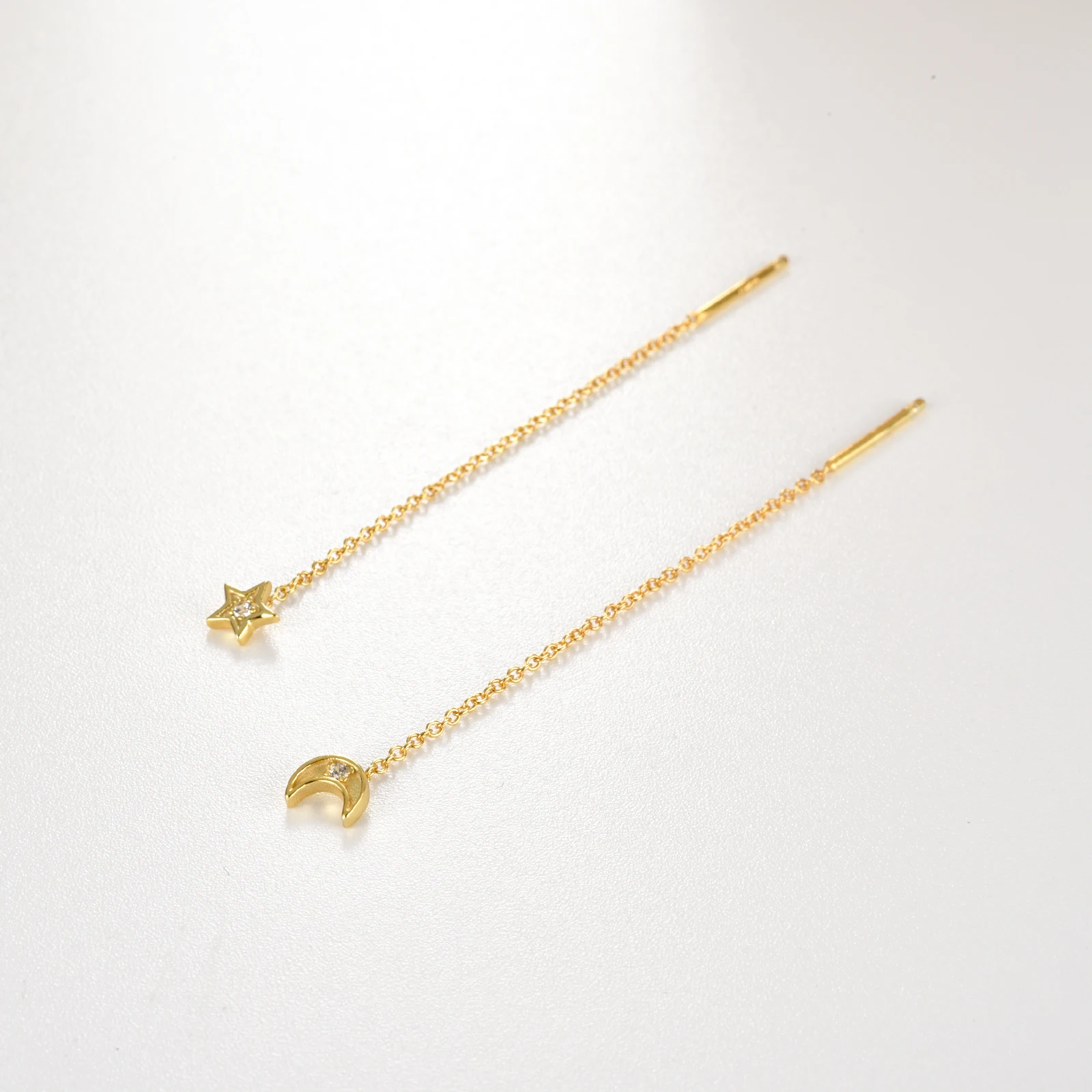 ANDYWEN 925 Sterling Silver Gold Moon Star Charm Drop Earring Chain Women Wedding Luxury Fine Jewelry Clips Pendientes