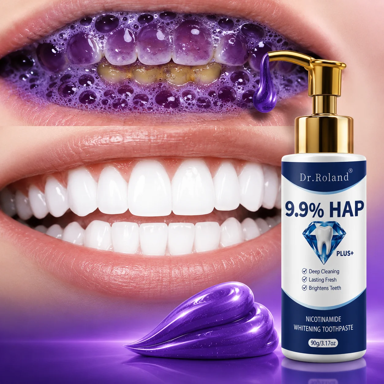 Hydroxyapatite Whitening Toothpaste 9.9% HAP Niacinamide Enamel Care Stain Plaque Removal Sensitive Teeth Mint Fluoride Free