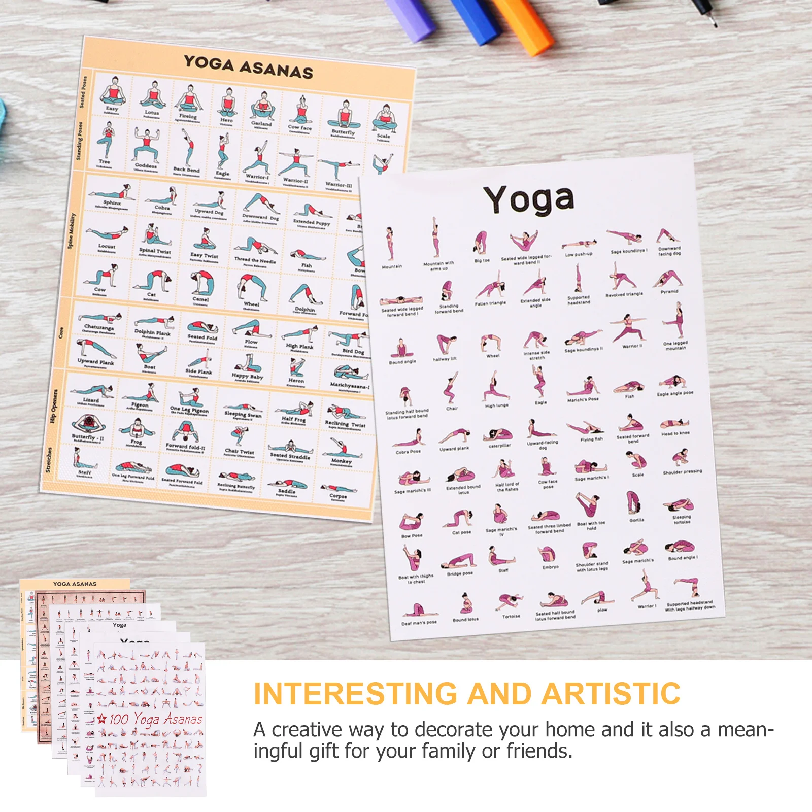 6 Pcs Yoga Poster Poses Picture Decorative Wall Tapestry Canvas Workout Posters for Gym Exercise Replaceable