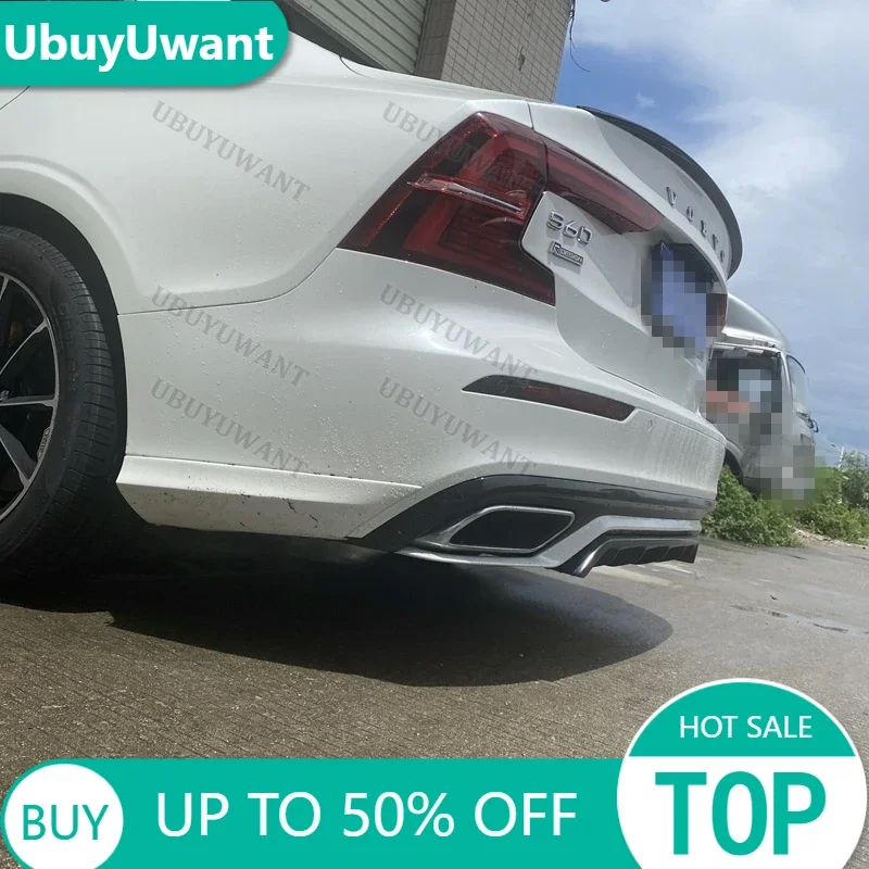 For Volvo S60 V60 (Only For SPORT Style) 3 Pcs ABS REAR BUMPER TRUNK LIP SPOILER DIFFUSER 2020 2021 2022 2023 2024 2025