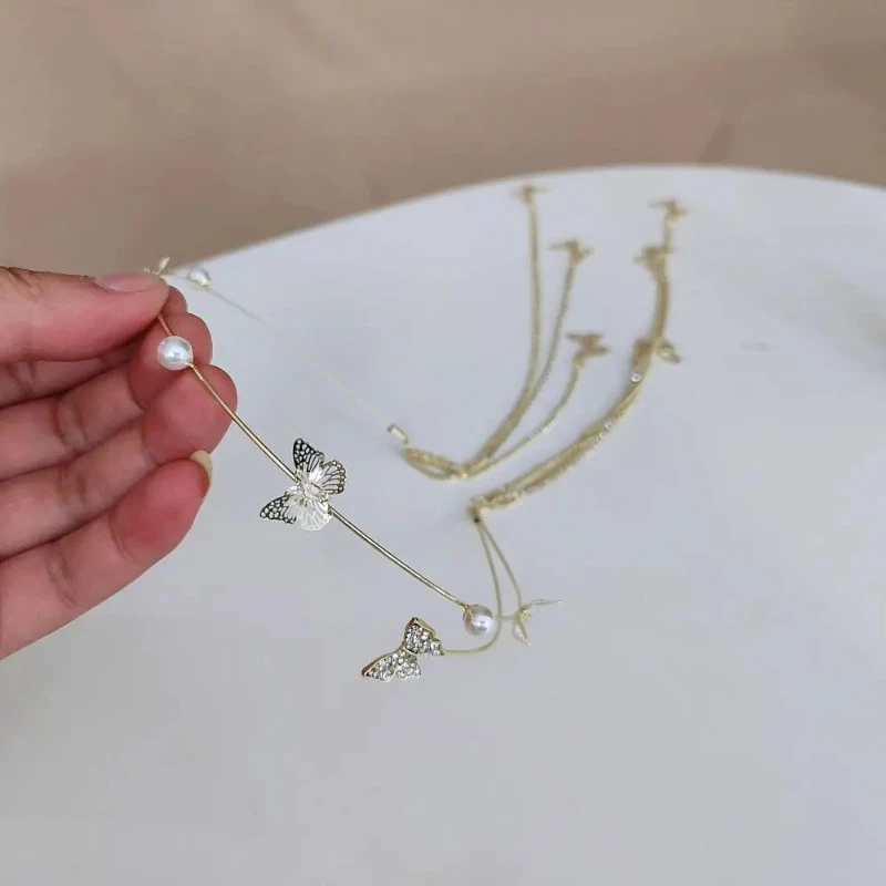 Diamond-encrusted Butterfly Tassel Headband, A Rare and Sweet, Super Ethereal Headband, A Sweet and Cool Hair Accessory