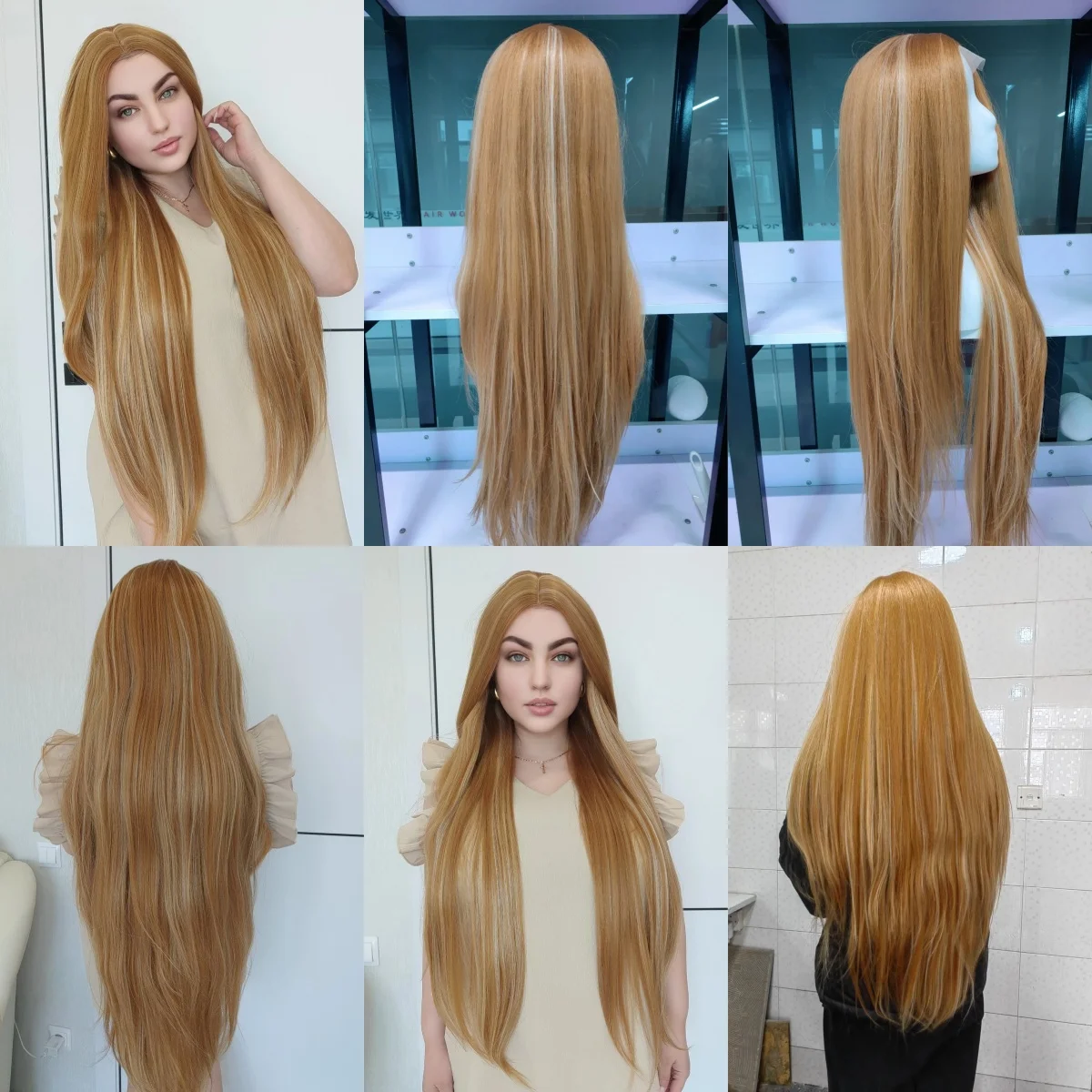 DWY 36in Golden Blonde Highlight Synthetic Wig For Women Long Straight Hairline Lace Front Wig Daily Party Heat Resistant Wig image 3
