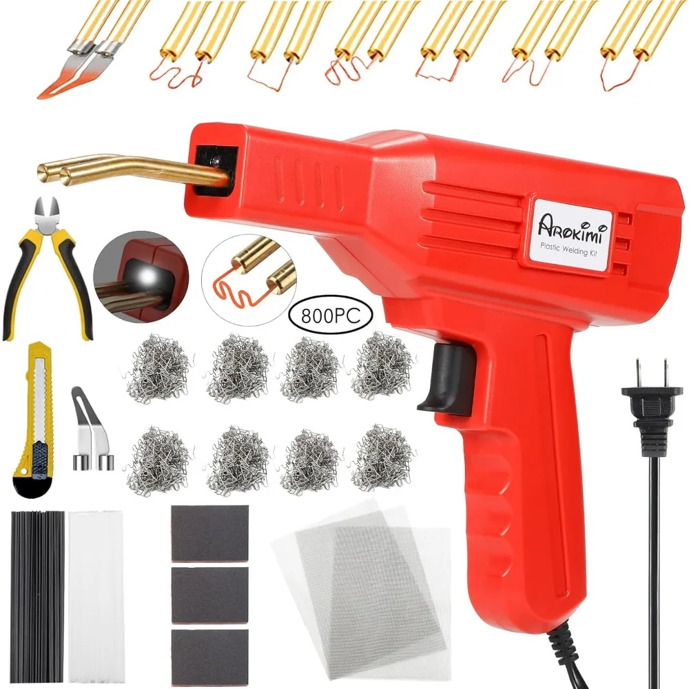

165W Plastic Welder Kit Automotive, Hot Staple Plastic Repair Kit Car Bumper Flat/Outside Corner/Inside Corner/Wave 800 PC Stapl