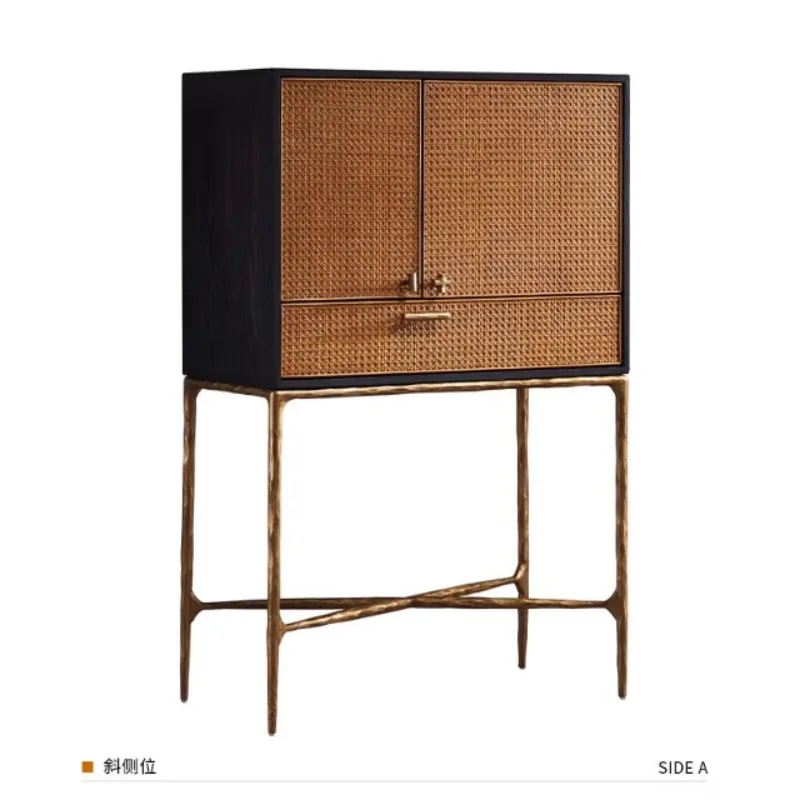 wine cabinet hand-forged wrought iron storage high cabinet wooden furniture medium antique solid wood dining side cabinet