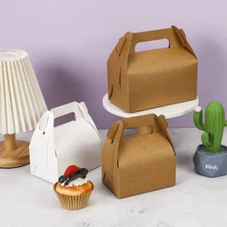 10pcs White Portable Simple Folding Gift Box With Handles Wedding Decorations Gift Box Birthday Party Gift Box Kraft Paper Box